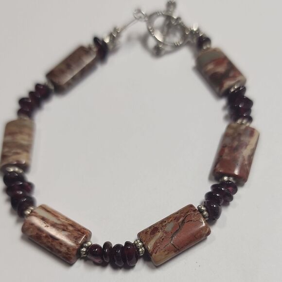 Garnet And Jasper Bracelet Size 6.5 - Picture 2 of 3